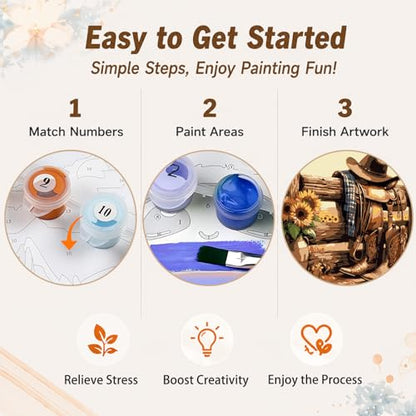 AUKELHJ Framed Paint by Numbers Kit for Adults, Boot;Sunflower, 10x10 inch - color: 14-Boot