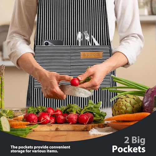 VALOME 2 Pack Kitchen Aprons with Pockets, Cooking Chef Apron for Men Women | Adjustable Neck Strap, Unisex Bib Soft Aprons, Cotton-Blend, for Grilling Cooking Gardening Baking - color: Pink & Black