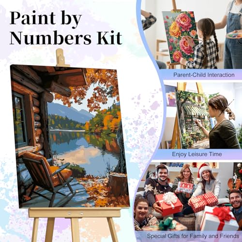 Paint by Numbers Kit for Adults, Fall Lake Cabin Number Painting Canvas Kit - color: Cabin-1