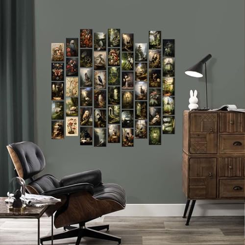TWNSLLA Dark Cottagecore Decor,Cottagecore Wall Decor Dark Academia Aesthetic Pictures,Moody Forest Mushroom Wall Art,Grunge Wall Collage Kit,Vintage Nature Posters Animal Pictures for Bedroom Dorm,Unframed,4x6inch,50pcs - color: Dark Cottagecore-4x6in