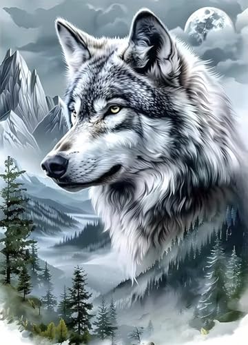 WCHUIMM Wolf Diamond Art Kits for Adults,DIY Animal Diamond Painting Kits for Adults Beginners,5D Full Drill Diamond Dots with Diamond Gem Art and Crafts for Home Wall Decor 12x16inch - color: 25-09 Phantom Wolf