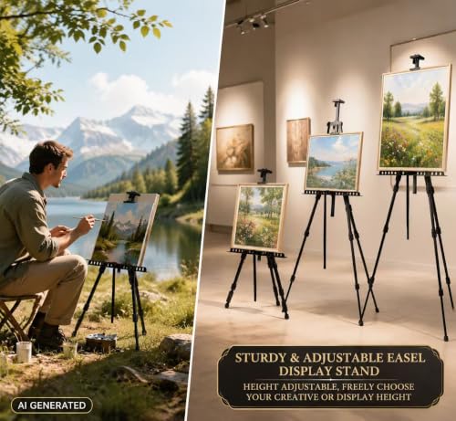 MXG Aluminum Art Easel,Professional Black Display Easel for Painting&Sign | 17-61 Inch Adjustable Height Tabletop & Floor standing Poster Stand 25lb Capacity for Canvas,Whiteboard,Home & Office - color: black