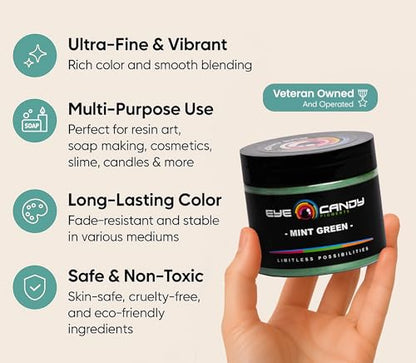 Eye Candy Pigments Premium Green Mica Powder - Mint Green (50gr) - for Epoxy, Resin, Soap, Paint, Woodworking, Acrylic Pouring, Bath Bombs, Fishing Lures - DIY Arts and Crafts Additive - color: Mint Green