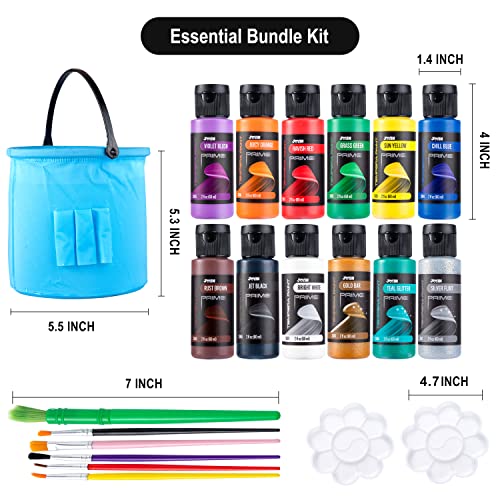 JOYIN Washable Tempera Paint Set for Kids 12PCS, Non Toxic Liquid Paint with 6 Brushes and 2 Palettes - Art Supply for Kids for Arts and Crafts Project, Finger Painting (2 oz Each), Easter Basket Stuffers - size: 2 Fl Oz (Pack of 12)