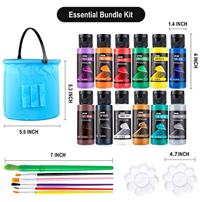 JOYIN Washable Tempera Paint Set for Kids 12PCS, Non Toxic Liquid Paint with 6 Brushes and 2 Palettes - Art Supply for Kids for Arts and Crafts Project, Finger Painting (2 oz Each), Easter Basket Stuffers - size: 2 Fl Oz (Pack of 12)