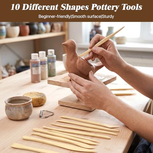 Akamino 100 Pcs Clay Sculpting Tools, 10 Different Shapes 6'' Double Ended Plastic Polymer Clay Modeling Tools Kit, Pottery Trimming Supplies for DIY, Carving, Smoothing, Shaping
