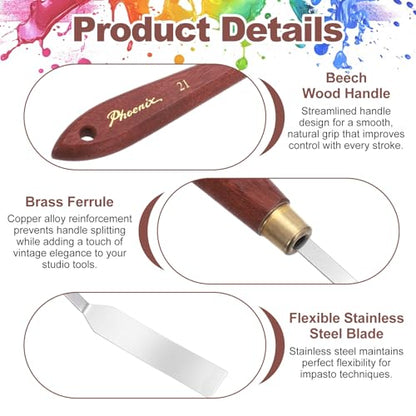 MECCANIXITY Pack of 1 Palette Knife No.21, 8.3" Long Palette Knives with Stainless Steel Flexible Spatula Pallet Knife and Wood Handle for Scraping, Mixing, Oil Acrylic Painting Canvas - style: No.21