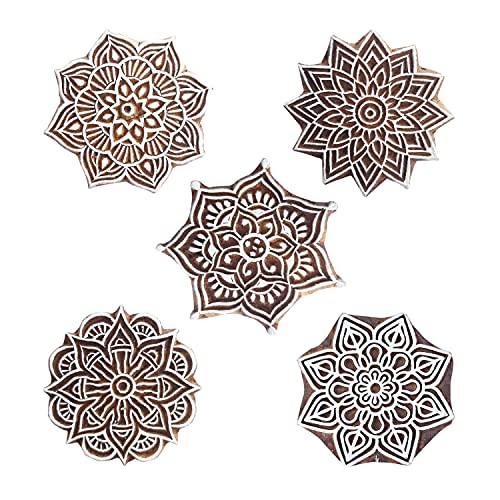 Royal Kraft Mandala Wooden Printing Stamps (Set of 5) - DIY Henna Fabric Textile Paper Clay Pottery Blocks Htag2209 - color: Htag2209