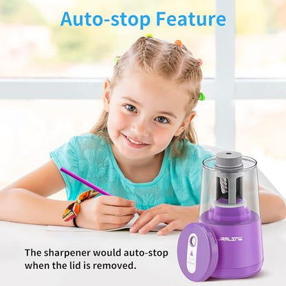 JARLINK Electric Pencil Sharpener, Heavy Duty Helical Blade, Auto Stop - color: Purple