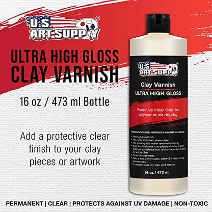 U.S. Art Supply 16oz High Gloss Clear Acrylic Topcoat for Pouring Paint | Artworks & Air Dry Clay Varnish - Acrylic Painting Protectant, Air Dry Clay Glaze for Polymer Clays, Ceramics and Sculptures - size: 16-ounces