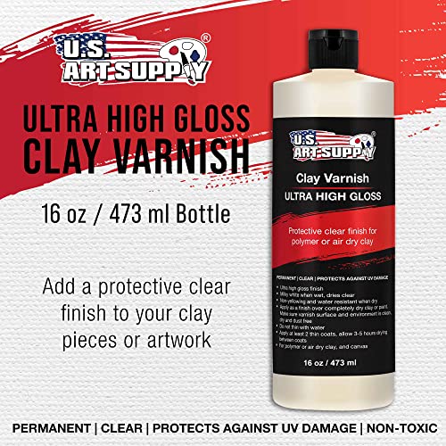 U.S. Art Supply 16oz High Gloss Clear Acrylic Topcoat for Pouring Paint | Artworks & Air Dry Clay Varnish - Acrylic Painting Protectant, Air Dry Clay Glaze for Polymer Clays, Ceramics and Sculptures - size: 16-ounces