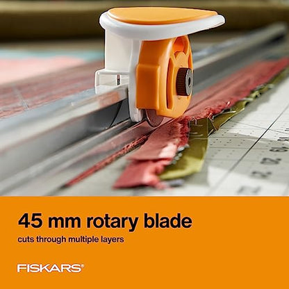 Fiskars Rotary Cutter and Ruler, Quilting Ruler, Rotary Cutter for Fabric, Built-In Measuring Grid & Spring-Action Blade, 24” x 6”, Gray/Clear - size: 24" x 6"