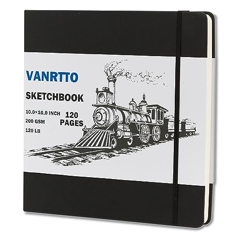 Vanrtto Hardcover Sketch Book, Square Mixed Media Sketchbook 10x10 Inch | Hardcover Square Sketch Book 120LB/200GSM Drawing Paper, 120 Pages/60 Sheets Sketch Pad for Adults, Mixed Media Sketchbook - size: 10x10 INCH