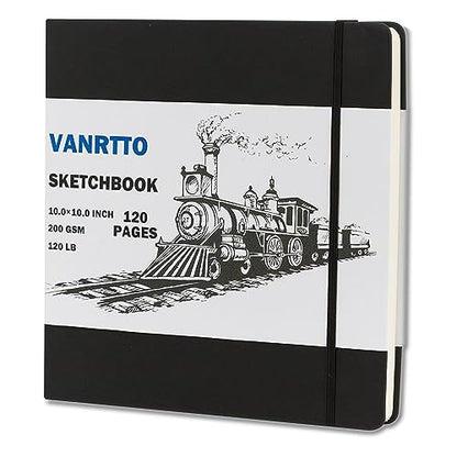 Vanrtto Hardcover Sketch Book, Square Mixed Media Sketchbook 10x10 Inch | Hardcover Square Sketch Book 120LB/200GSM Drawing Paper, 120 Pages/60 Sheets Sketch Pad for Adults, Mixed Media Sketchbook - size: 10x10 INCH