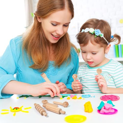 SEWACC 12pcs Wooden Clay Sculpting Tools Pottery Dough Rolling Modeling Tool Kit Plasticine Shaping Set for Kids DIY Craft Activities