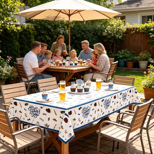 Qpout 3 Pack Happy Father's Day Tablecloths, Waterproof Plastic Disposable Rectangle Blue Table Cover for Dad's Party Decorations, 108 x 54 Inch