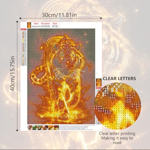 Ohhvvow Glowing Tiger Diamond Painting Kits for Adults, 12x16 Inch 5D DIY Full Round Drill Diamond Art Dots for Home Wall Decor, Gift for DIY Craft Lovers & Beginners - color: Glowing Tiger