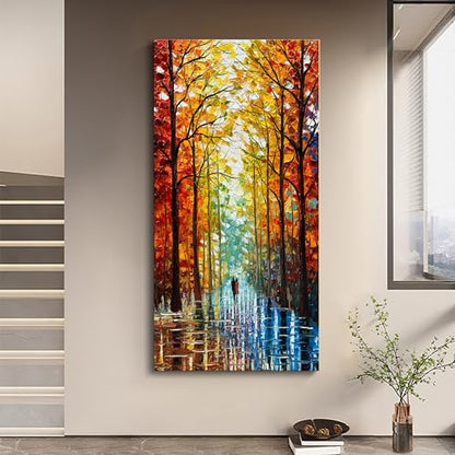 Art Hand-Painted Romantic Landscape Oil Painting Art Large Abstract Vertical Home wall Decorative Art Painting 48x24 Inch - color: Ts19