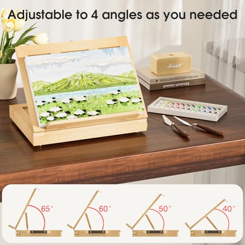 LUCYCAZ Art Easel for Painting,Pine-Wood Portable Easel Stand for Kids | Tabletop Painting Easel Set for Artists with Canvas, Acrylic Paints, Brushes, Palette and Palette Knives for Adults Beginners - style: Easel Set