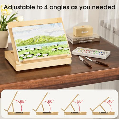 LUCYCAZ Art Easel for Painting,Pine-Wood Portable Easel Stand for Kids | Tabletop Painting Easel Set for Artists with Canvas, Acrylic Paints, Brushes, Palette and Palette Knives for Adults Beginners - style: Easel Set