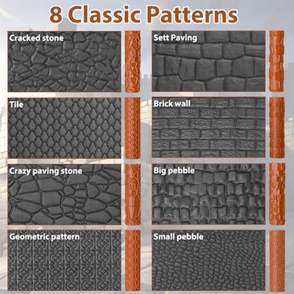 Leriton 9 Pcs Clay Texture Roller Set with Handle, 8-Pattern 3D-Printed Miniature Texture Rollers for Clay, Miniatures, Tabletop, Pottery (Terrain) - style: Terrain