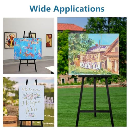 A-Frame Wooden Display Easel, Lyre Beechwood Studio Easel Stand, Black | Adjustable Holding Canvas Up to 90", Inclinable Artist Floor Painting Easel for Artwork Painting - color: Black
