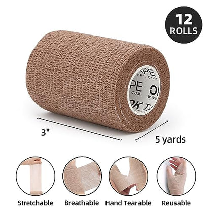 OK TAPE Self Adherent Cohesive Bandages Wrap 12Packs 3" x 5 Yards - color: Mix Color 01, size: 3 In x 5 Yards