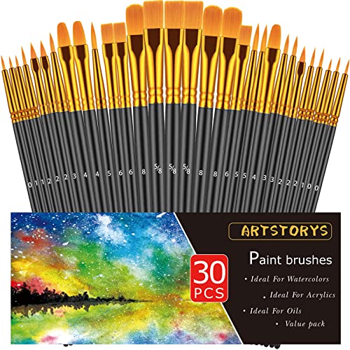 Artstorys Paint Brushes Set, 30 Pcs Acrylic Oil Watercolor Painting Brushes - color: Black