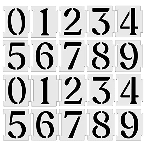 YEAJON 5 Inch Curb Stencil Kit 0-9 Address Number Stencils, 20Pcs Reusable 14 Mil Mylar Plastic Templates for Painting on Road, Wall, Wood, Mailbox - size: 5 Inch