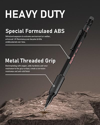 Nicpro 0.5 mm Mechanical Pencil Set with Case, 3PCS Metal Pencils | MP2000 Heavy Duty Lead Pencil + 6 Tube HB Lead Refill, Eraser, Weatherproof Metal Barrel for Outdoor Writing Drafting Drawing - size: 0.5mm