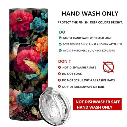 Firmiso 20 oz Tumbler | Skinny Insulated Travel Mug with Leak-proof Lid and Telescopic Straw | Hummingbird & Peony Stainless Steel Coffee Cup for Hot & Cold Drinks | Hummingbird Gifts for Women - color: Hummingbird