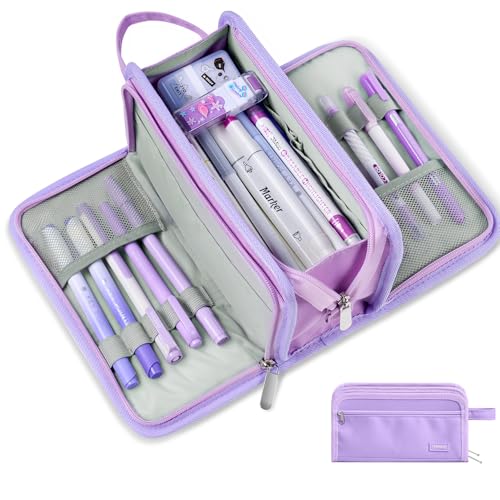 Sooez Large Pencil Case, Pencil Pouch, Pencil Bag, Pencil Box, Pure Purple | Ample Storage, Durable Canvas, Smooth Zippers, Portable Handle, Cute Stationery Organizer, Makeup Bag, School Supplies, Girls - color: Pure Purple