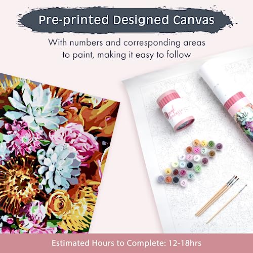 Pink Picasso Paint by Number Kit, for Adults & Teens,16x20, Pinch Me | Botanical Floral Collection, Acrylic Paints and Brushes included, Pre-printed high quality canvas, DIY art kit, Gift-ready - color: Pinch Me