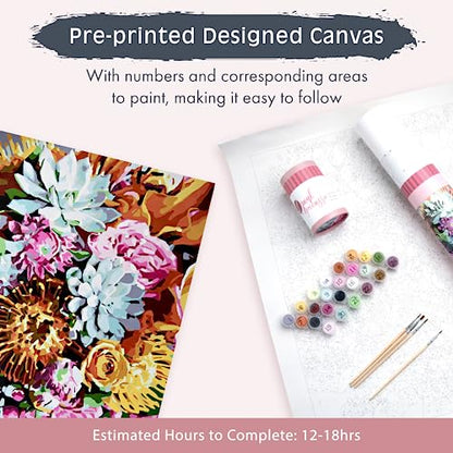 Pink Picasso Paint by Number Kit, for Adults & Teens,16x20, Pinch Me | Botanical Floral Collection, Acrylic Paints and Brushes included, Pre-printed high quality canvas, DIY art kit, Gift-ready - color: Pinch Me