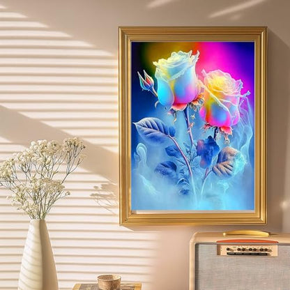 12"x16" Large Diamond Art Kit for Adults: Elegant Rose Flower Round Drill Painting - 5D Full Drill Diamond Art Flowers Beginner DIY Craft with Extra 30% Diamonds (Red and Blue Roses) - color: Dreamy Blue Rose