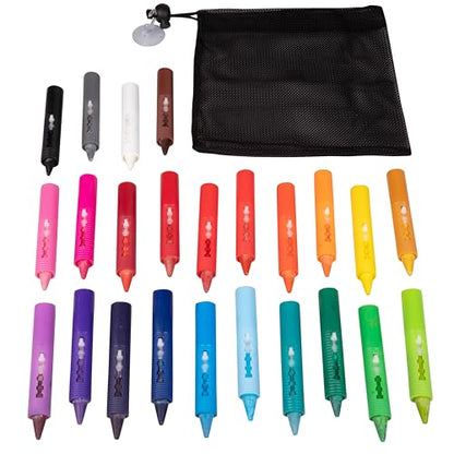 SCS Direct Bath Crayons Super Set – 24 Pack Water Crayons for Toddlers & Kids – Non-Toxic Bathtub Drawing Toys with Mesh Storage Bag – Summer Water Table, Pool & Bath Time Activity – Creative Gift