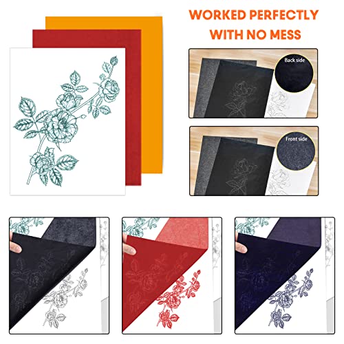 PSLER Carbon Paper for Tracing - 30pcs Graphite Transfer Paper, A4 | Use with Tracing Paper, Carbon Copy Paper for Drawing Patterns on Wood, Canvas, Fabric, Artist Lettering & Sketching - color: black&red&blue