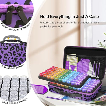 CAIOVSE Diamond Painting Storage Containers 120 Slots Diamond Art Case - color: Leopard Print, size: 120 jars