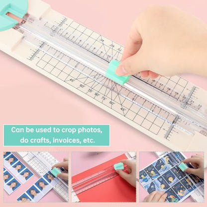 A5 Paper Cutter,4 in 1 Paper Trimmer Photo Cutter,Scrapbook Papers Craft Cutter with Dial Blades of Straight,Wave,Perforated,Creasing for Cutting Papers,Coupons,Postcards,Card(Green) - color: Green