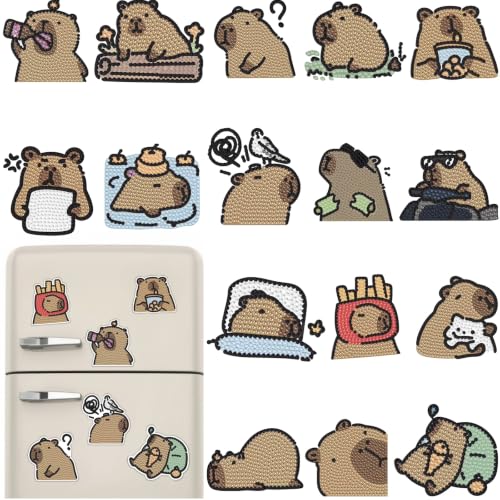 16 Pcs Capybara Diamond Painting Magnets Kits Diamond Art Fridge Magnet Refrigerator Sticker Diamond Painting kit for Beginners Adults DIY Art Craft Gifts Home Decors - color: Capybara