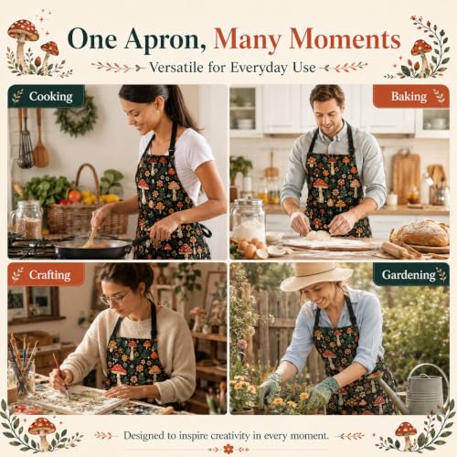 Mushrooms Apron with 2 Pockets Adjustable Stain Resistant Kitchen Cooking Apron for Baking BBQ Grilling Grilling Painting Gardening - color: Mushrooms