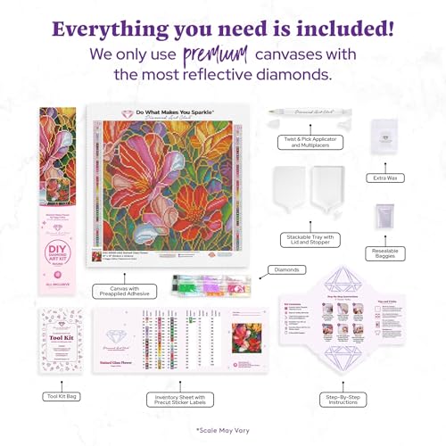 DIAMOND ART CLUB Stained Glass Flower Diamond Art Kits for Adults | Premium Diamond Painting Kit, Fun DIY Crafts for Adults, Round Diamond Art Canvas, 13" x 13" (32.8 x 32.8 cm) - color: Stained Glass Flower