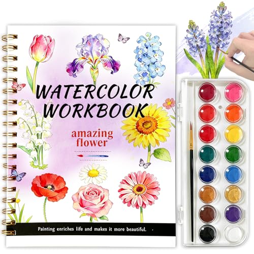 Watercolor Workbook, 16 Colors Watercolor Books Paint Set for Adults Teens | Watercolor Book for Beginners,Creative Exploration Coloring Book Set for Gifting to Creativity and Joy - color: Plants Theme