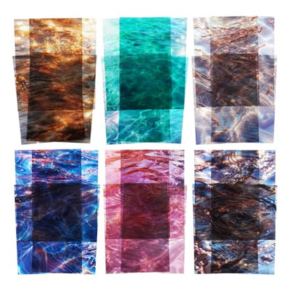 60 Pcs Water Ripple Stickers for Scrapbooking and Journaling | Water reflection designs in 6 color themes on transparent PET for collages, planners and mixed media - color: Wave Together