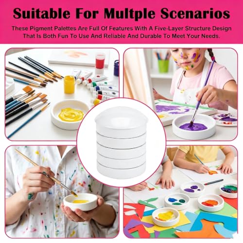 2 Pack Ceramic Watercolor Painting Palette,5 Layers Stackable Watercolor Mixing Trays Set for Watercolor, Gouache, Acrylic, Art Students & Professionals