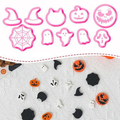 Xaekicr 10PCS Halloween Polymer Clay Cutters Set - Pumpkin Ghost Witch Hat Spider Web Shapes for DIY Earrings - Clay Cutters Clay Earring Cutters Clay Tools - color: F color