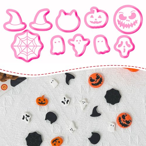 Xaekicr 10PCS Halloween Polymer Clay Cutters Set - Pumpkin Ghost Witch Hat Spider Web Shapes for DIY Earrings - Clay Cutters Clay Earring Cutters Clay Tools - color: F color
