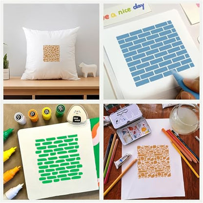 Brick and Stone Wall Stencil Templates, 12 Pack, 5.9x5.9 Inch, Reusable for DIY Crafts, Journaling, Scrapbooking, Card Making - color: 12 Wall