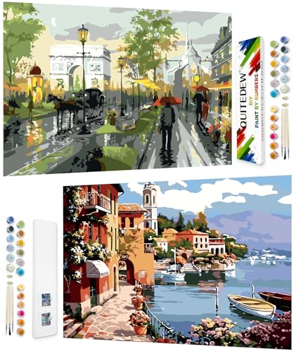 QUITEDEW 2 Pack Paint by Numbers Kit for Adults,Town Paint by Numbers Kit for Beginner, Colorful Box Street Oil Painting for Gifts and Home Wall Decor 11.8x15.7 Inch. - color: D1-scenery