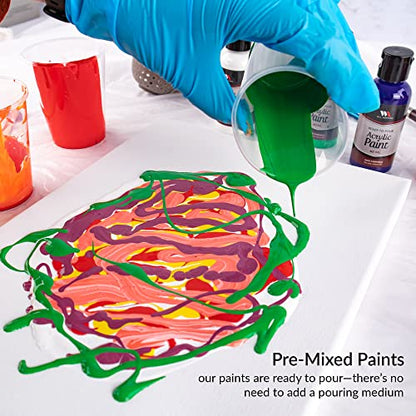 WA Portman Artist Acrylic Painting Kit 38pc Complete Fluid Art Painting Kit | 38pc Acrylic Pouring Paint Set, 6 Bottles of Ready Pour Pre-mixed Paint Kit for Adult & Kids Paint Pouring Kits, Artist Set